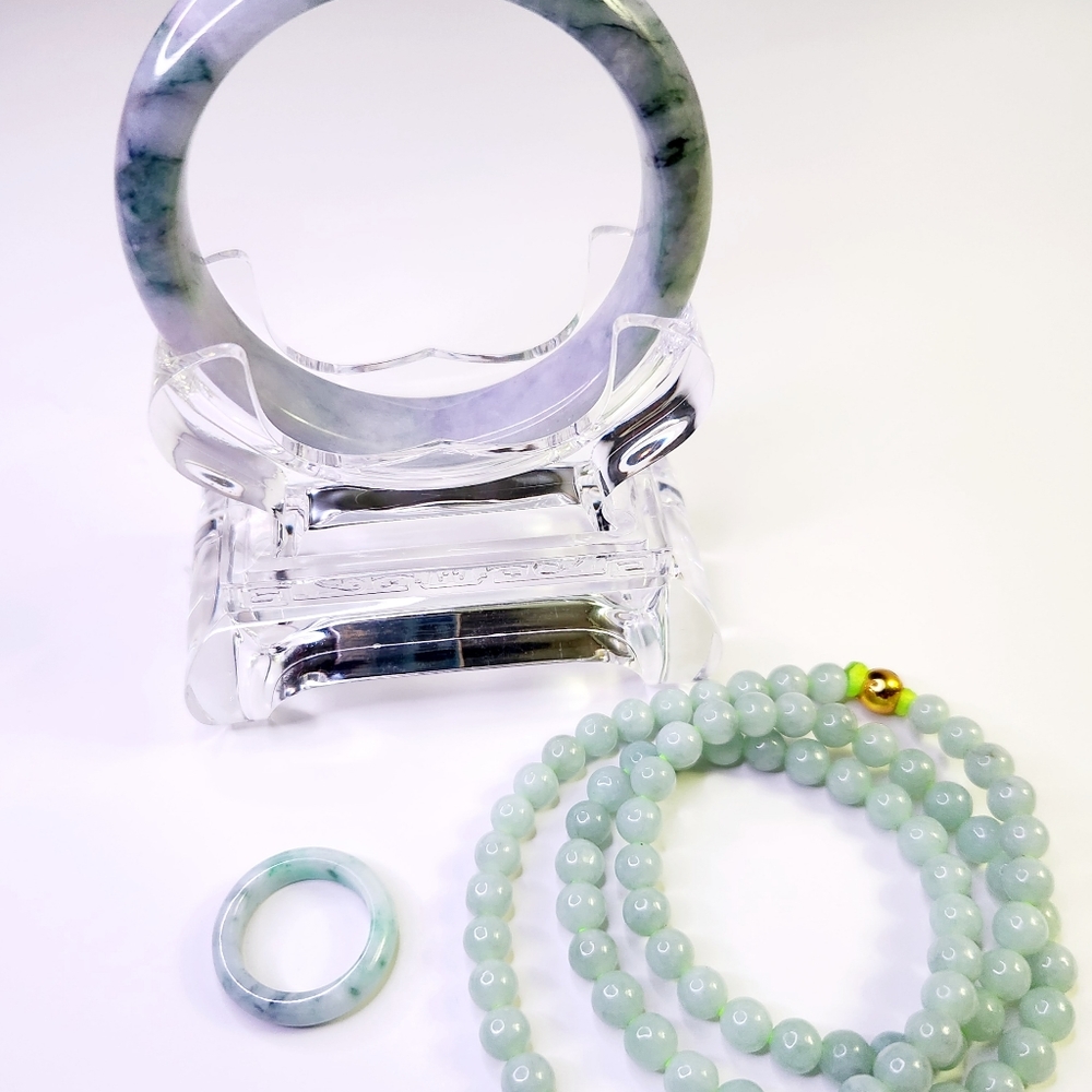 3 piece set of authentic burmese A jade, Bangle 62mm, necklace, and a ring.